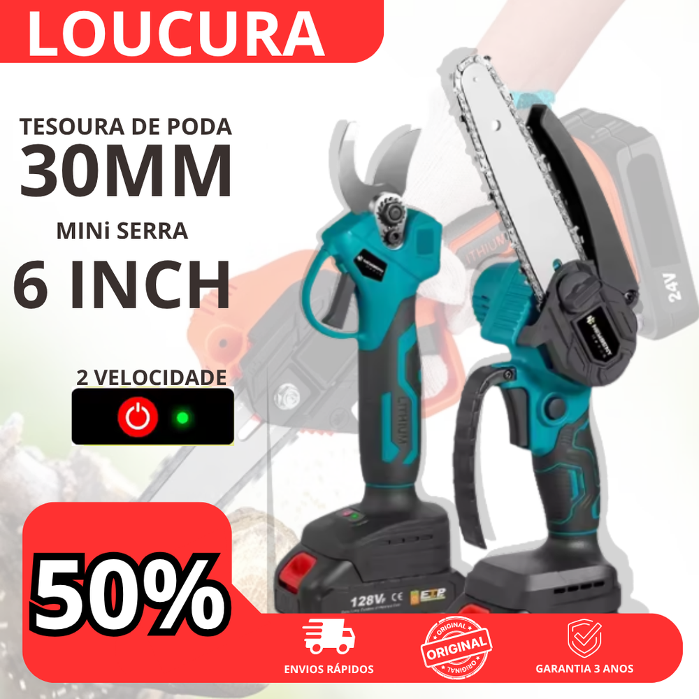 Mini Serra Eletrica 6" + Tesouras de poda elétrica conjunto  30mm 18v
