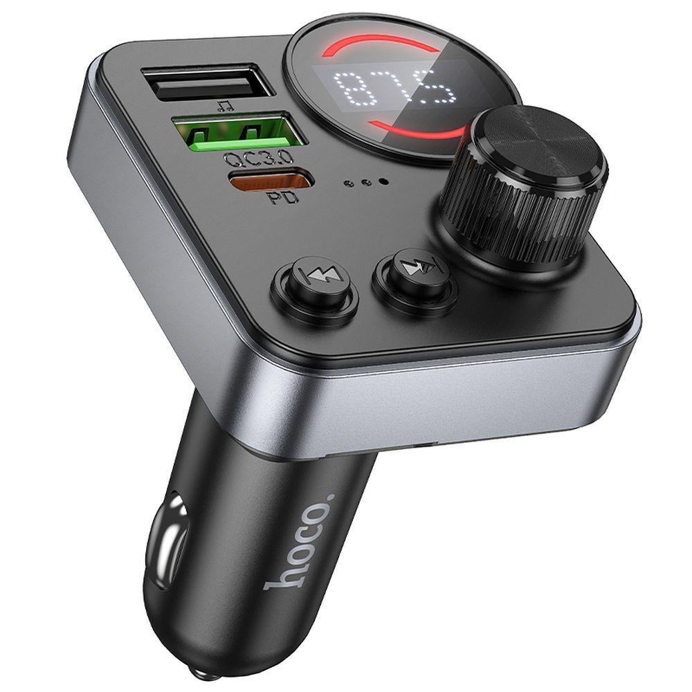 Transmissor FM Sem Fio Hoco E86 Alegria com USB duplo+Tipo-C PD30W+QC3,0 USB Preto
