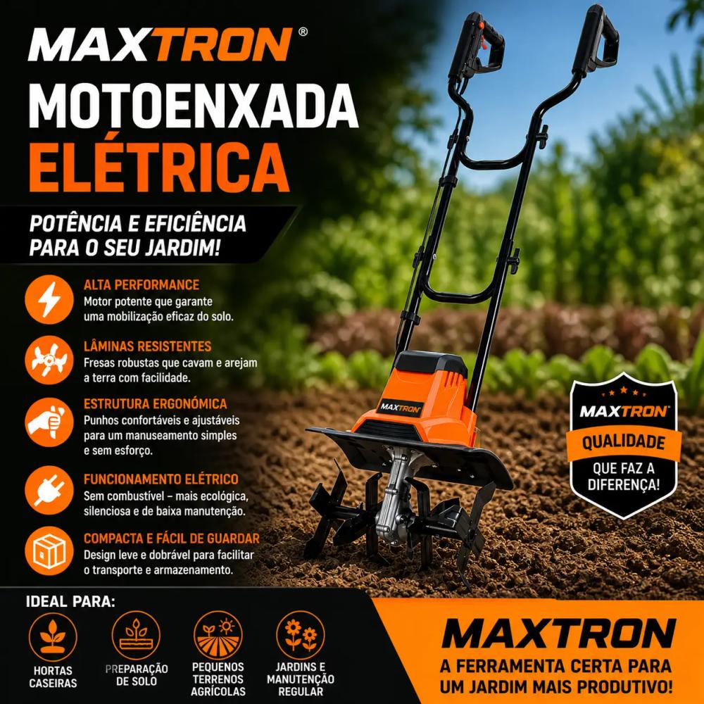 Motocultivador Elétrico 1200W – Potência e Eficiência para o Seu Jardim - MAXTRON