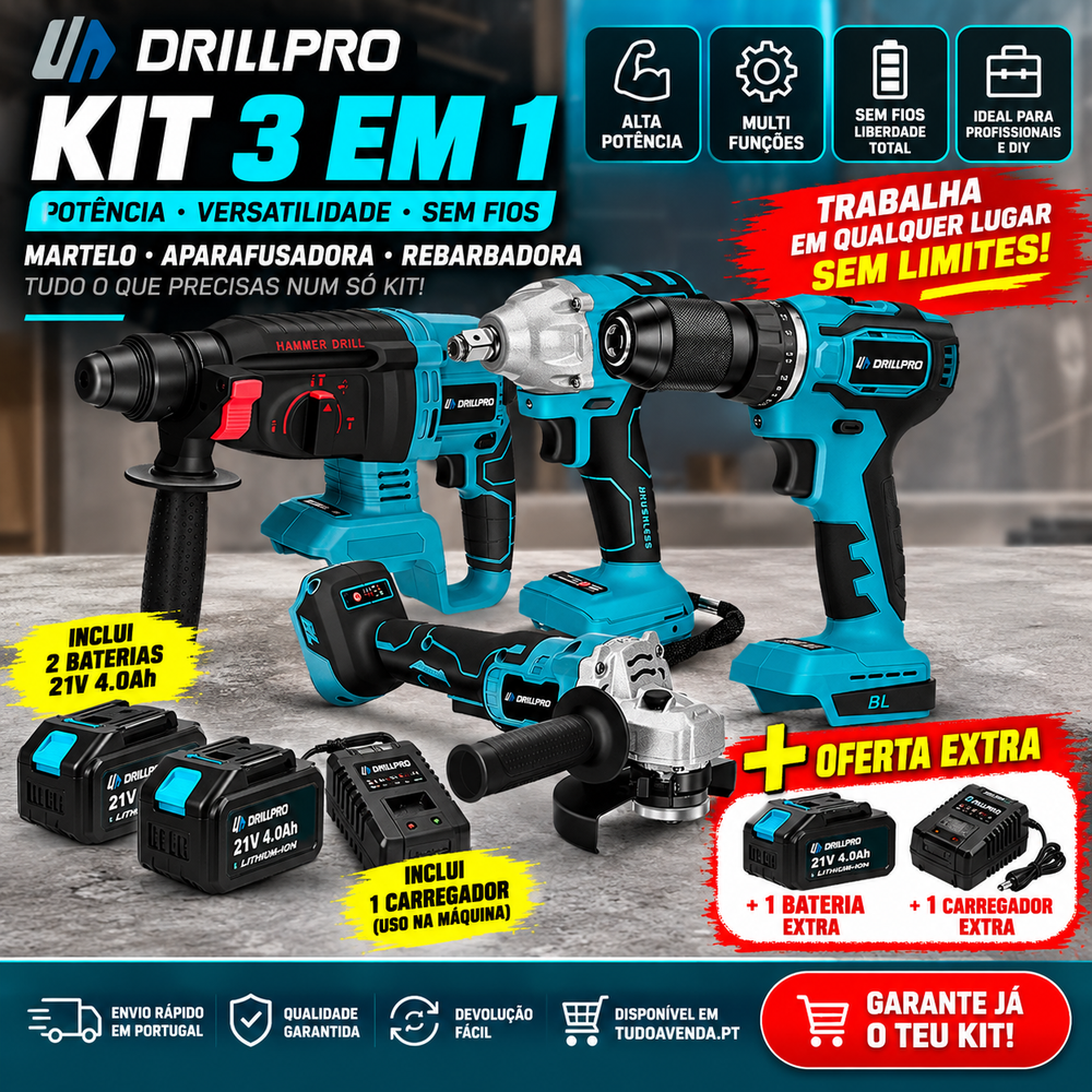 KIT COMPLETO 4 EM 1 – FERRAMENTAS ELÉTRICAS 21V (BRUSHLESS)