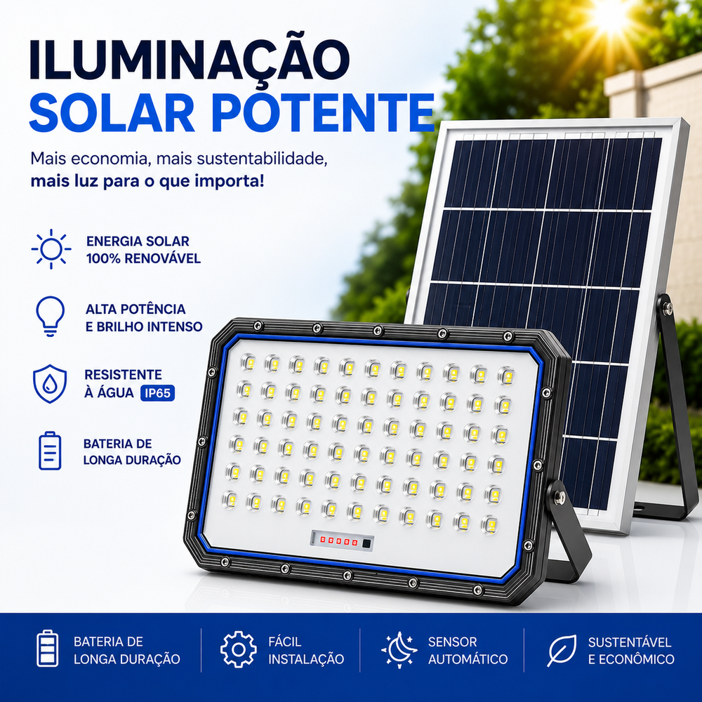Refletor solar LED Jortan 2000W  200W com controle e painel