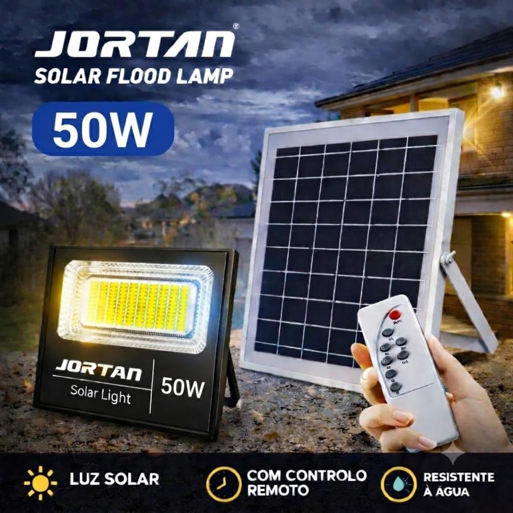 Foco Solar 50W Com Painel Solar e Comando