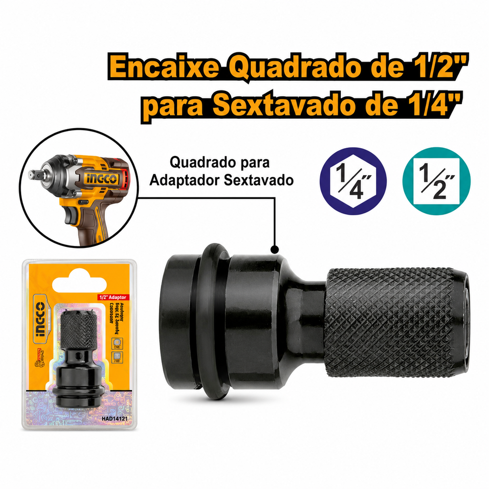 Adaptador ½ quadrado para ¼ Hexagonal ABH60501 Ingco