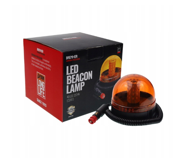 Ímã de advertência em forma de galo + 3 furos, 40 LEDs, 12/24V, ECE R10, altura 135mm, cabo com plugue para acendedor de cigarros