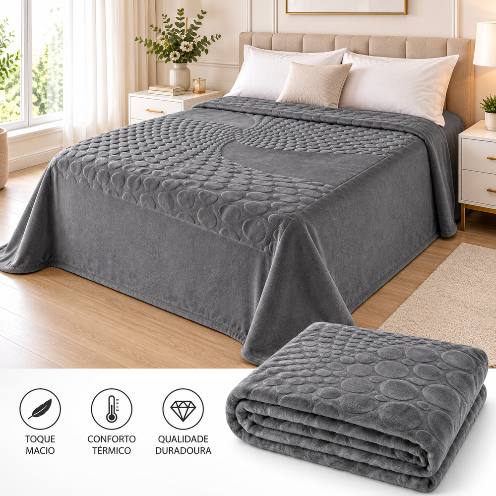 Cobertor Veludo Cavado SC — COR: Cinza Escuro