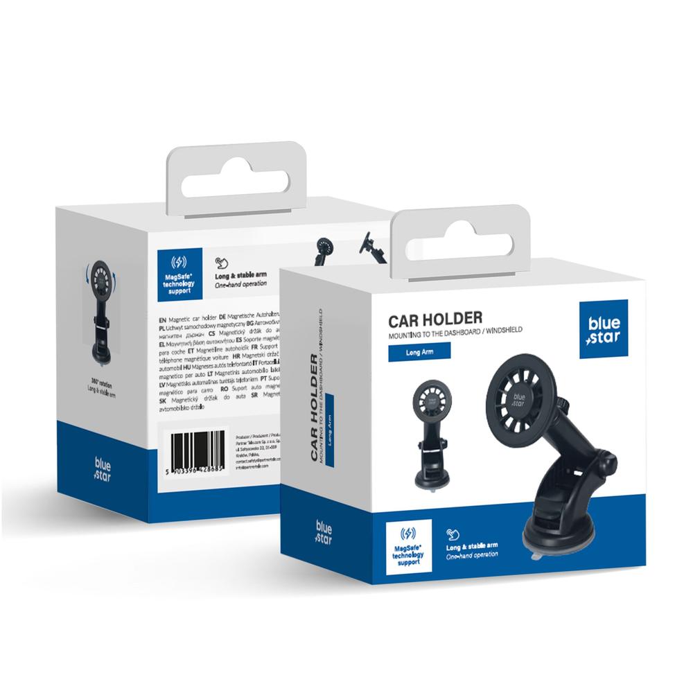 Suporte veicular Blue Star Long Arm para para-brisa (18-23 cm) compatível com MagSafe, preto.