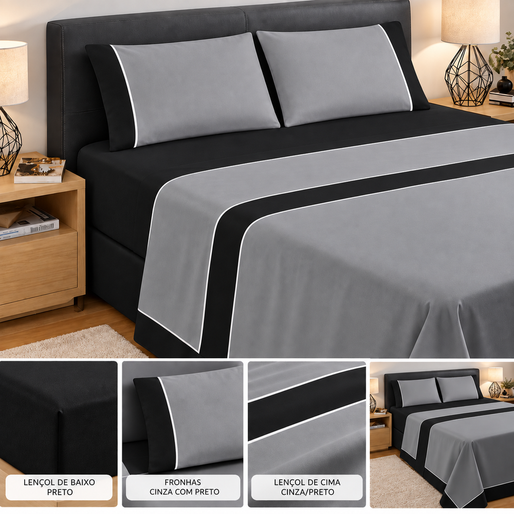 Jogo de Cama Imperial Bicolor - Cama Casal