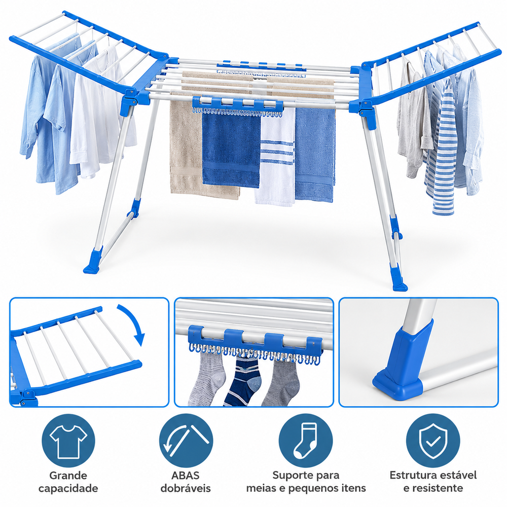 Estendal de Roupa Dobrável com Abas – Grande Capacidade