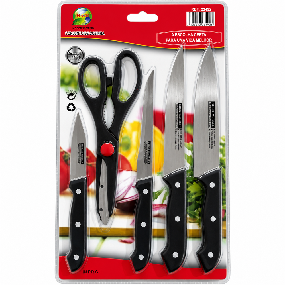 Conjunto de Facas de Cozinha 5 Peças com Tesoura