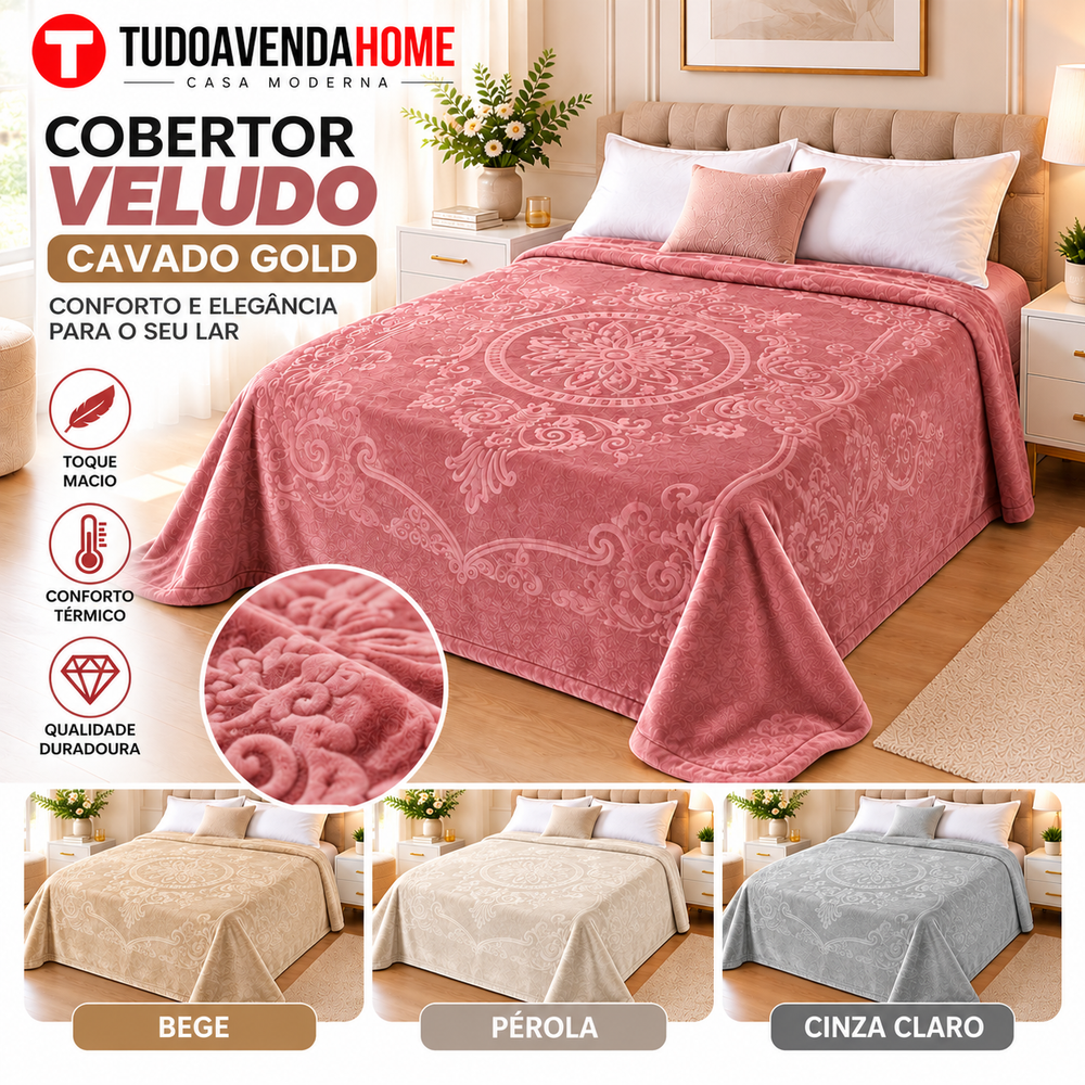 Cobertor Veludo Cavado Gold – 220 x 240 cm