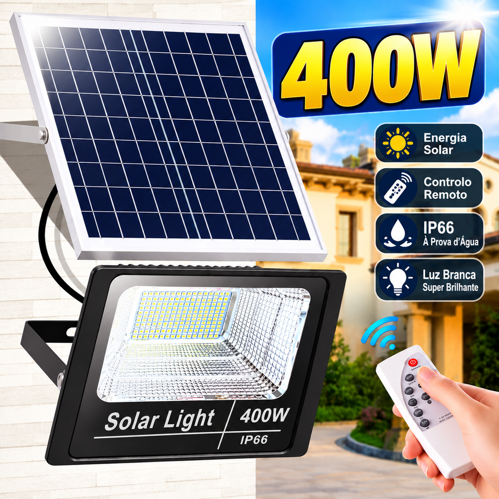 Foco Solar 400W Com Painel Solar e Comando