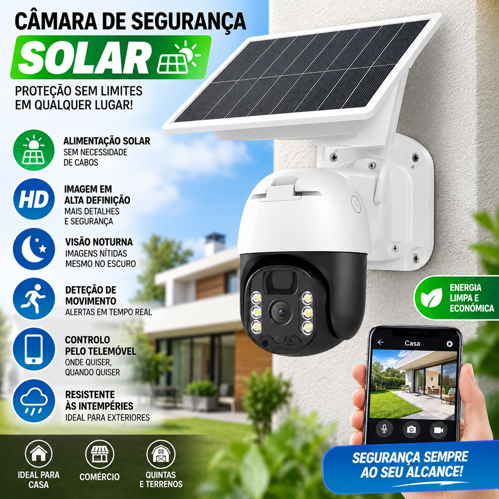Câmara de Vigilância Solar Wi-Fi com Painel Solar