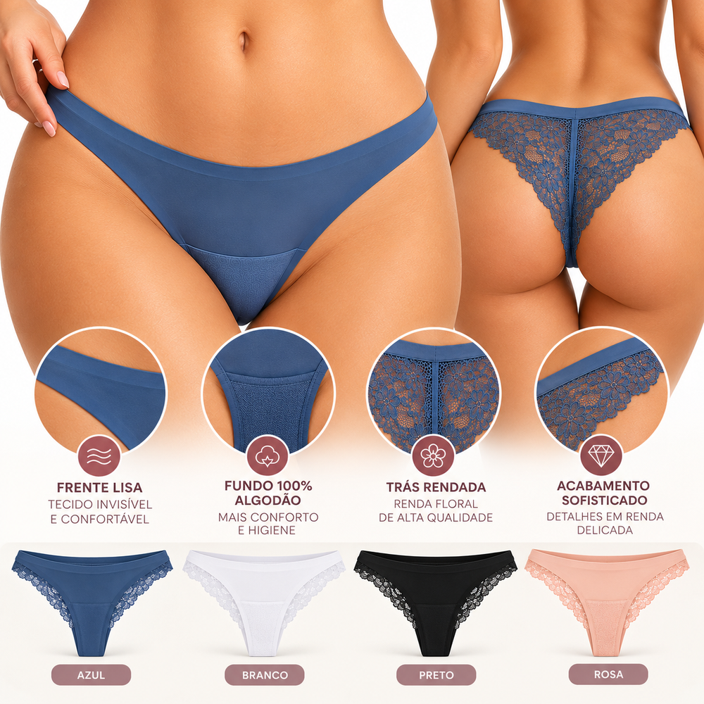 Tanga Feminina com Renda Floral – Leticia