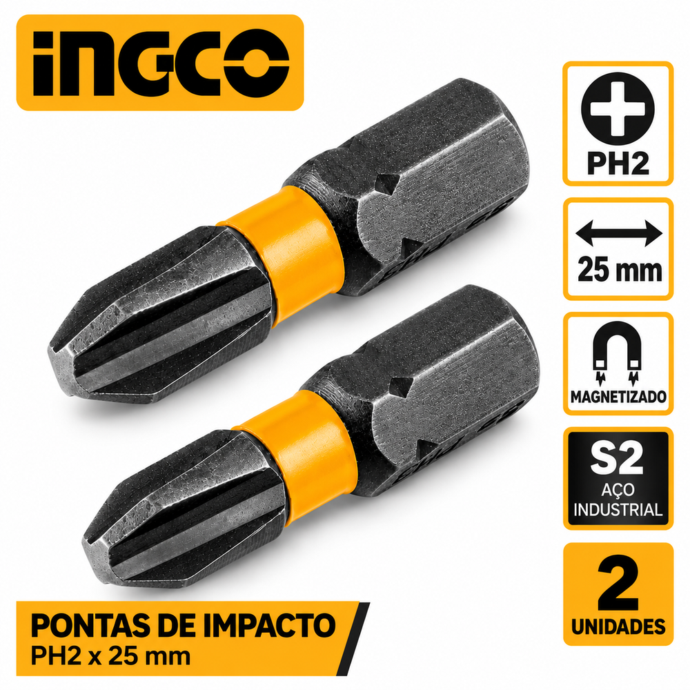 Conjunto de 2 Pontas de Impacto PH2 25 mm - SDBIM71PH225 INGCO