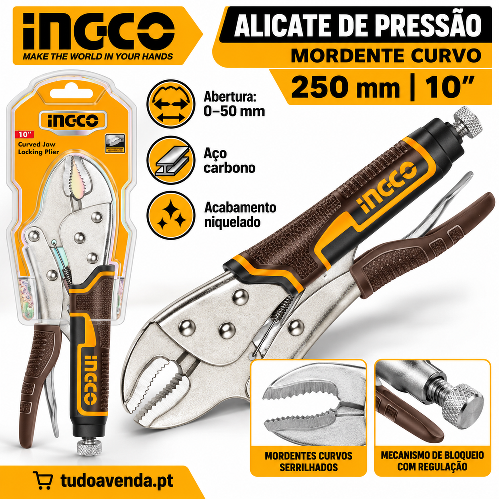 Alicate de Pressão de Mordente Curvo 250 mm (10") INGCO HCJLW0210