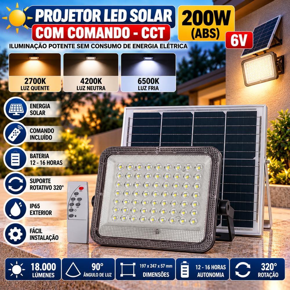 Projetor LED Solar 200W com Comando CCT – 6V - NT80240