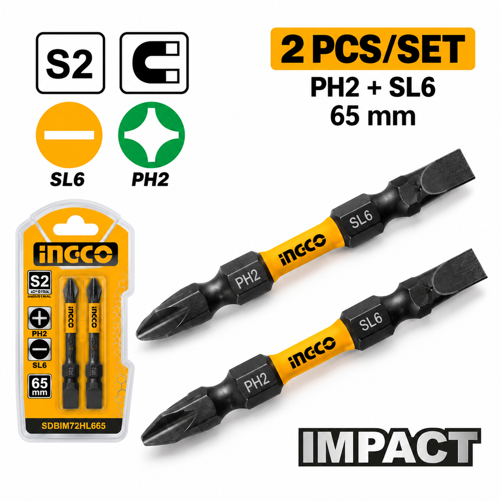 Conjunto de 2 Pontas para Aparafusadora de Impacto INGCO – 65 mm | SDBIM72HL665