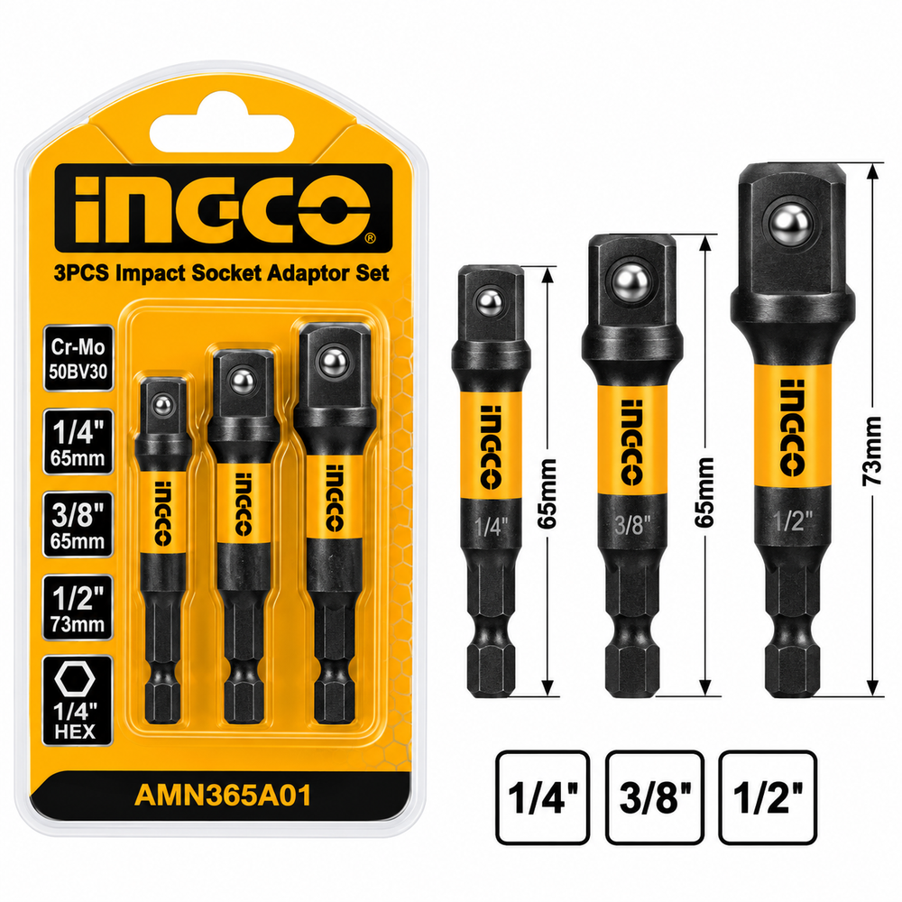 Jogo de 3 Adaptadores para Soquetes de Impacto INGCO AMN365A01