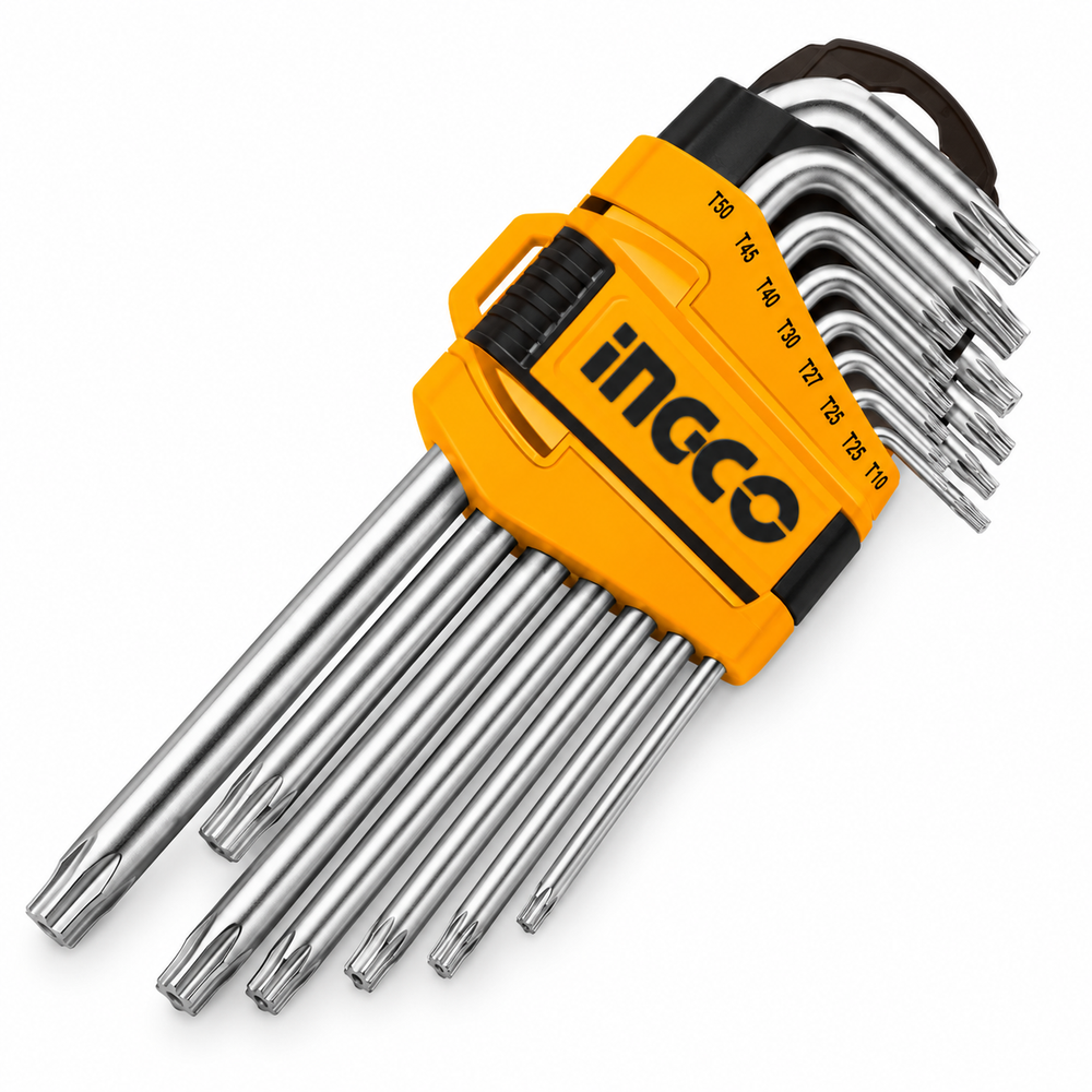 Conjunto de 9 Chaves Torx de Braço Comprido em Aço S2 – INGCO HHK13091