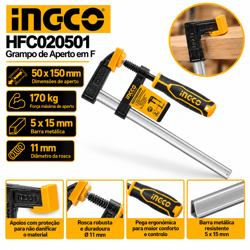 Grampo de Aperto em F 50 × 150 mm - INGCO HFC020501