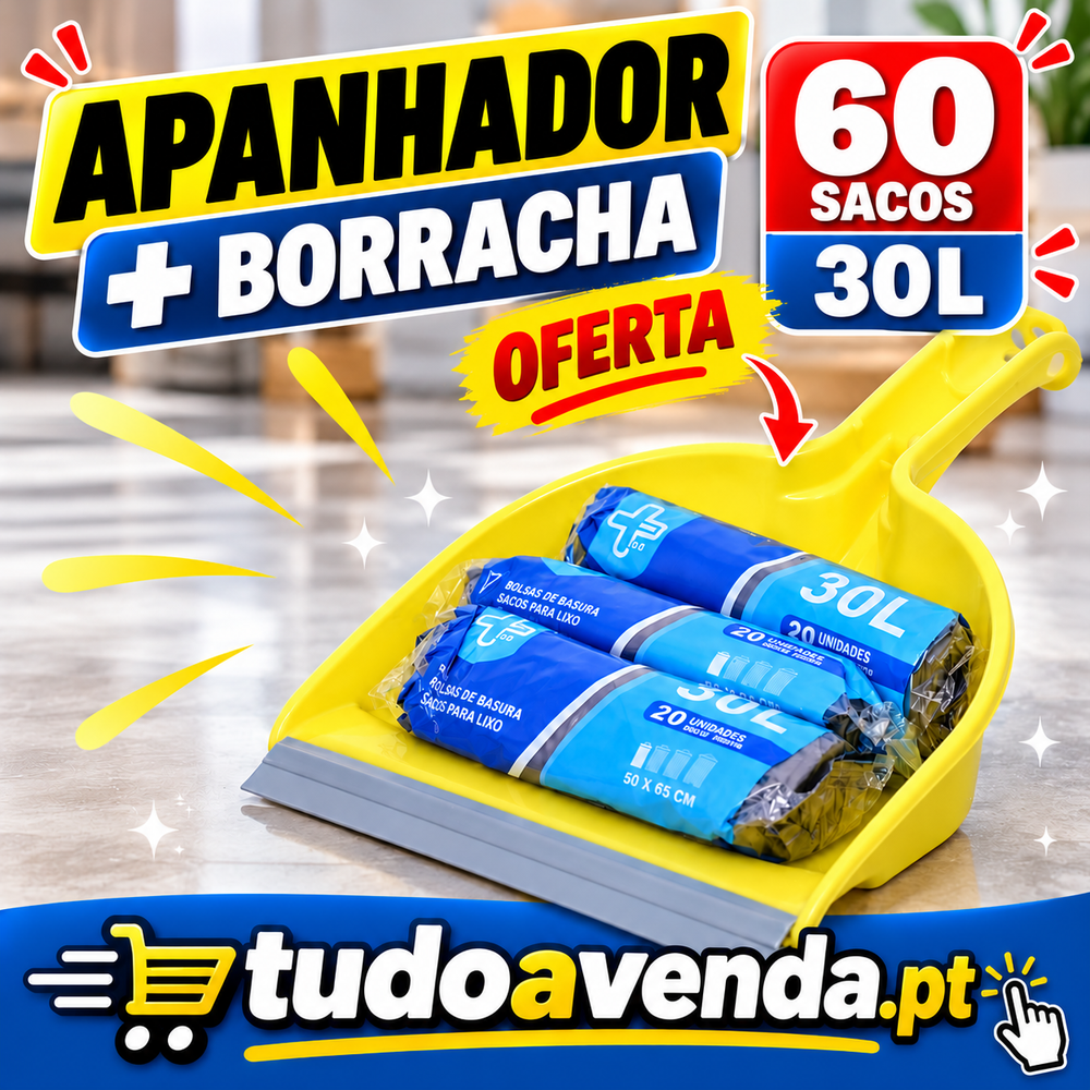 Apanhador com Borracha com Oferta 60 Sacos Lixo 30Lt