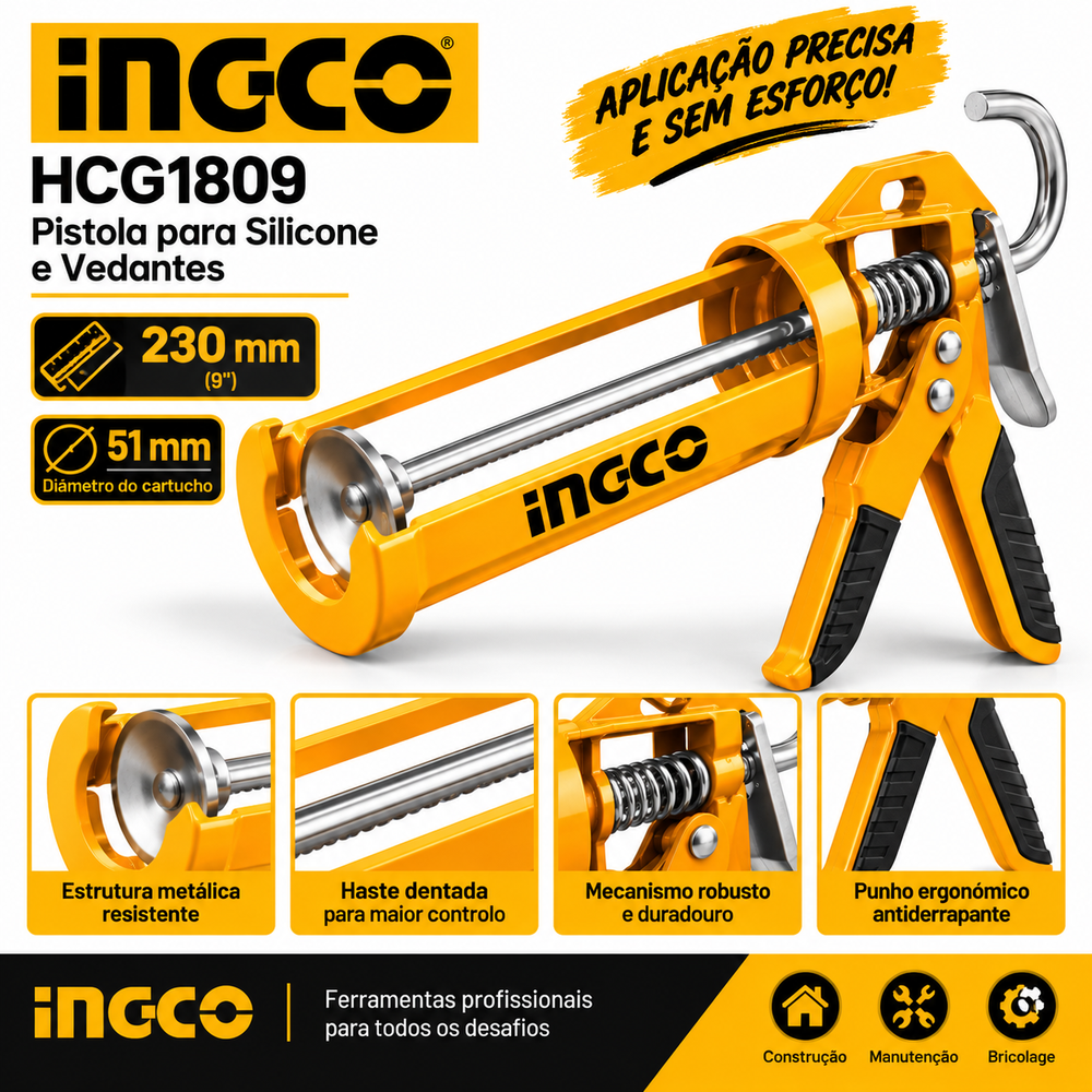 Pistola para Silicone e Vedantes INGCO HCG1809 – 230 mm