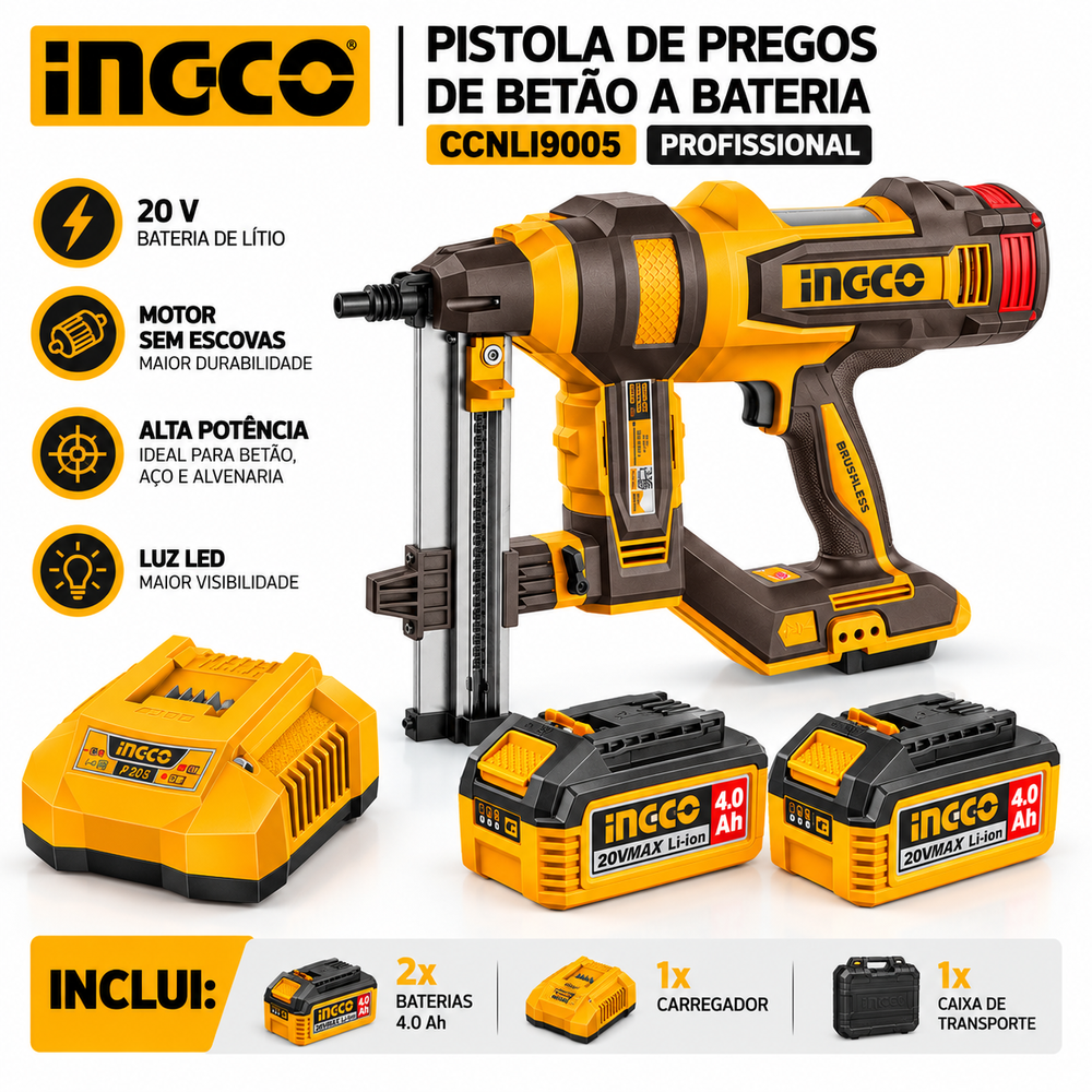Pregadora p/betão 20V + Mala + 2 Baterias 4AH Carregador 4A CCNLI9005_p1 IngCo