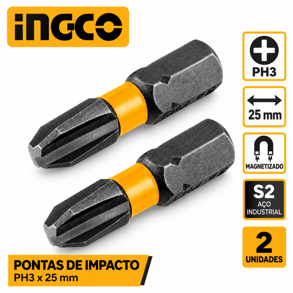 Conjunto de 2 Pontas de Impacto PH3 25 mm SDBIM71PH325 INGCO