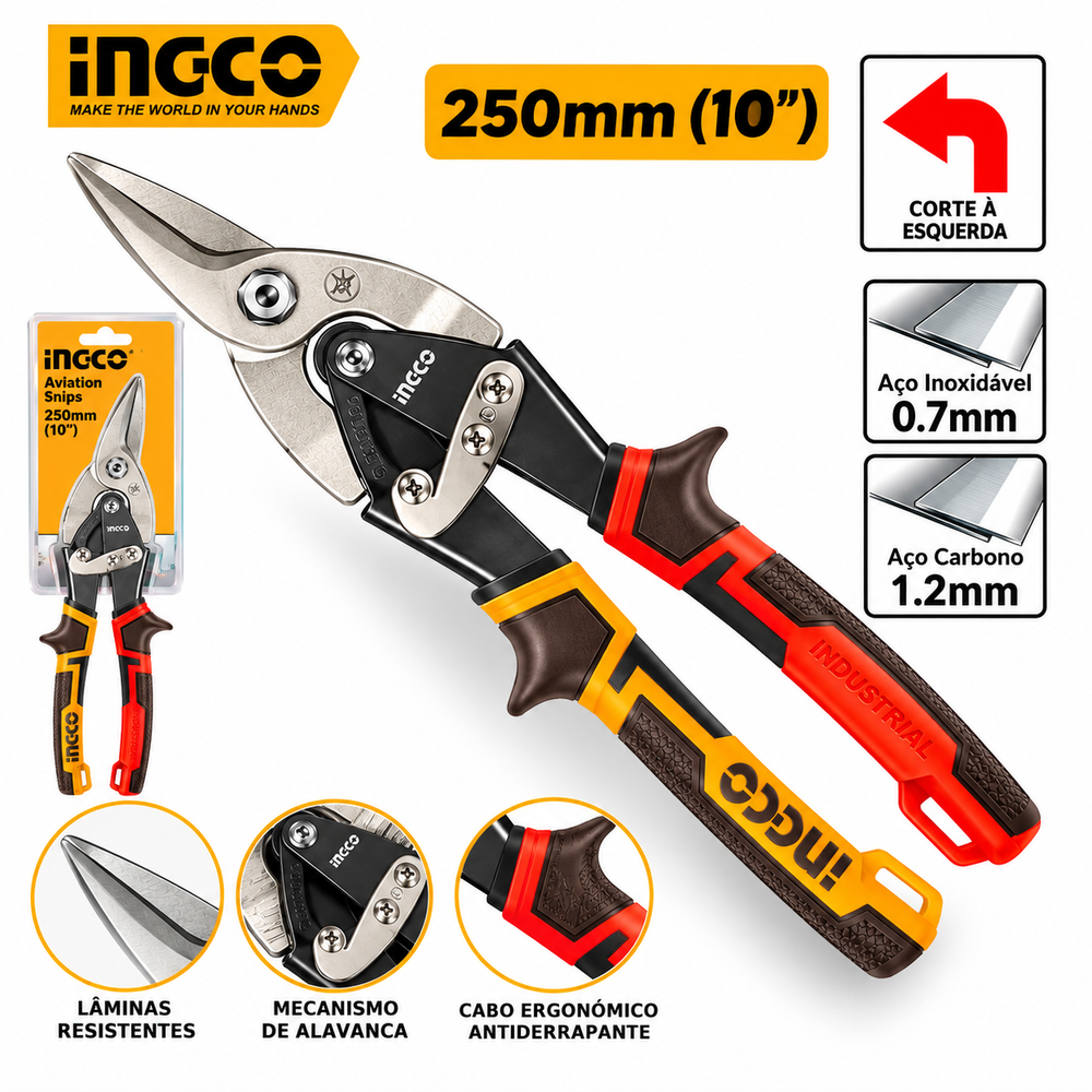 Tesoura de Aviação de Corte à Esquerda 250 mm (10") INGCO HTSN0110L