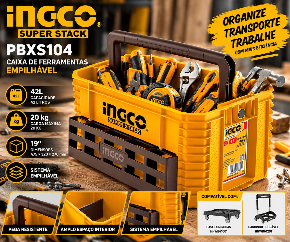 Caixa de Ferramentas INGCO SUPER STACK PBXS104 – 19” | 42 Litros