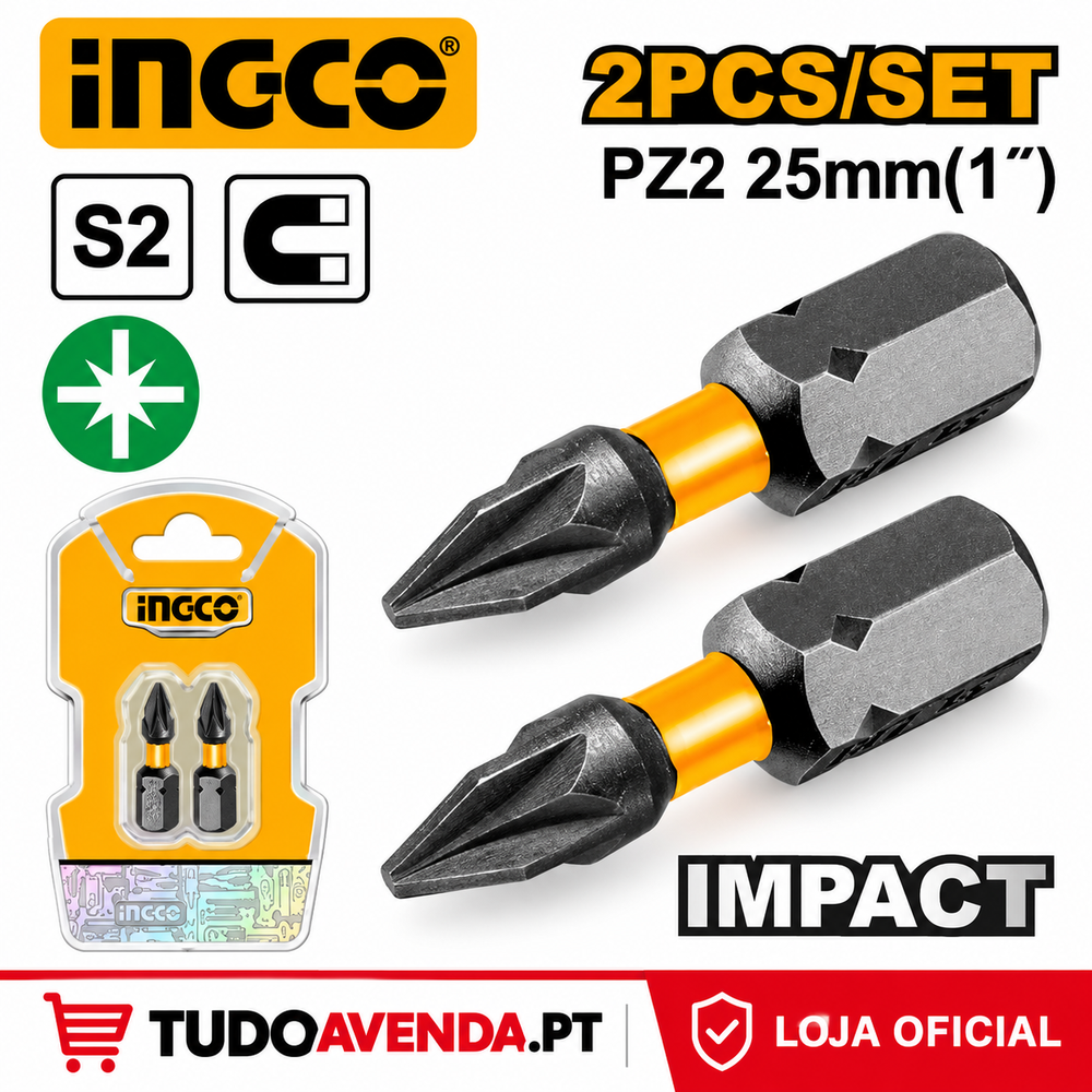 Conjunto de 2 Pontas de Aparafusar de Impacto PZ2 25 mm SDBIM71PZ225 - Ingco