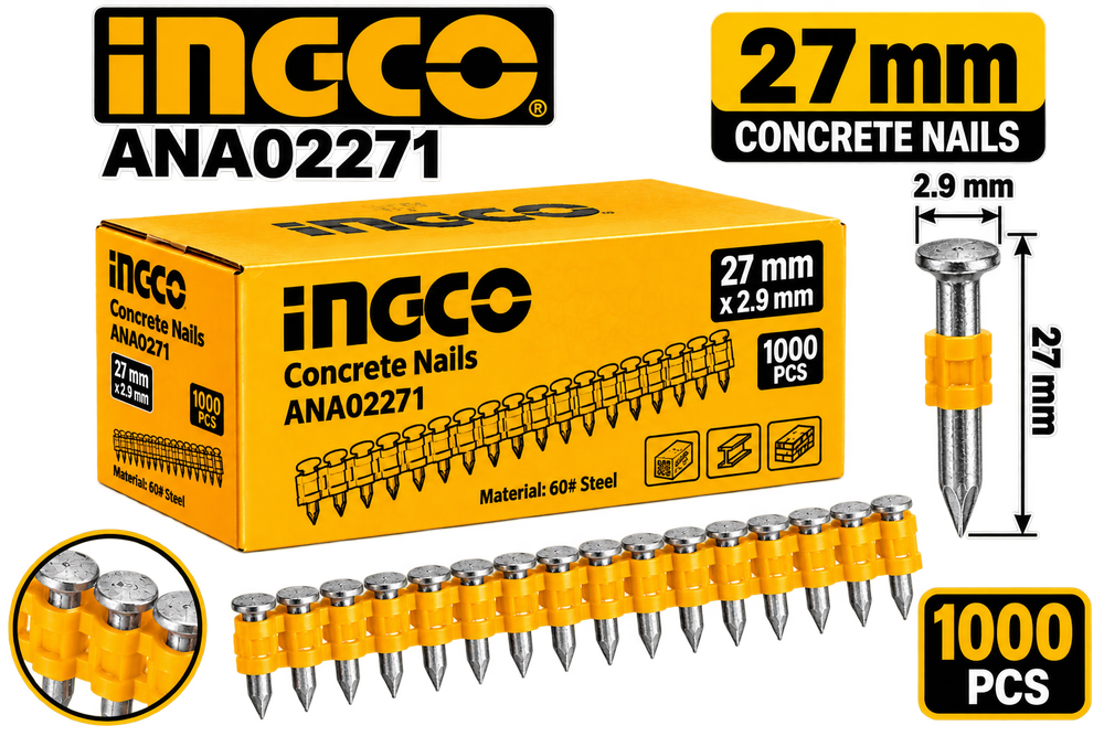 Pregos para Betão INGCO 27 mm – 1.000 Unidades | ANA02271