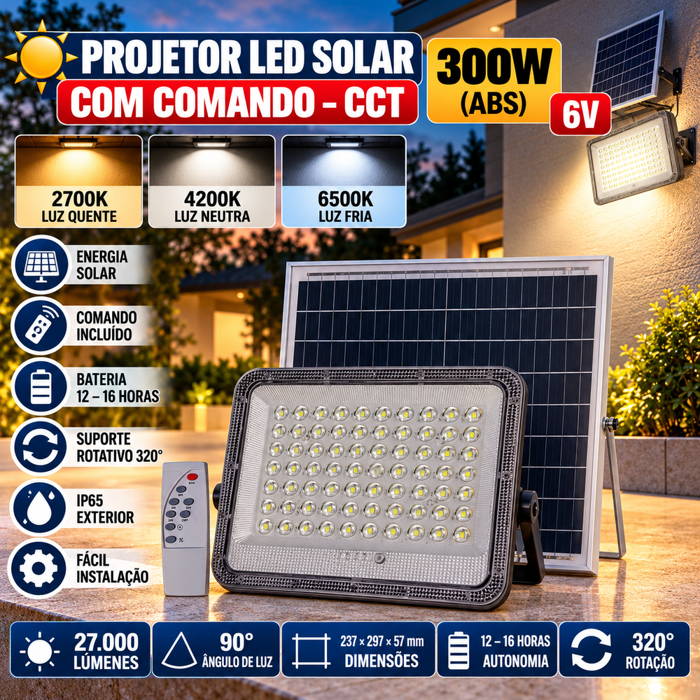 Projetor LED Solar 300W com Comando CCT – 6V | NT80241