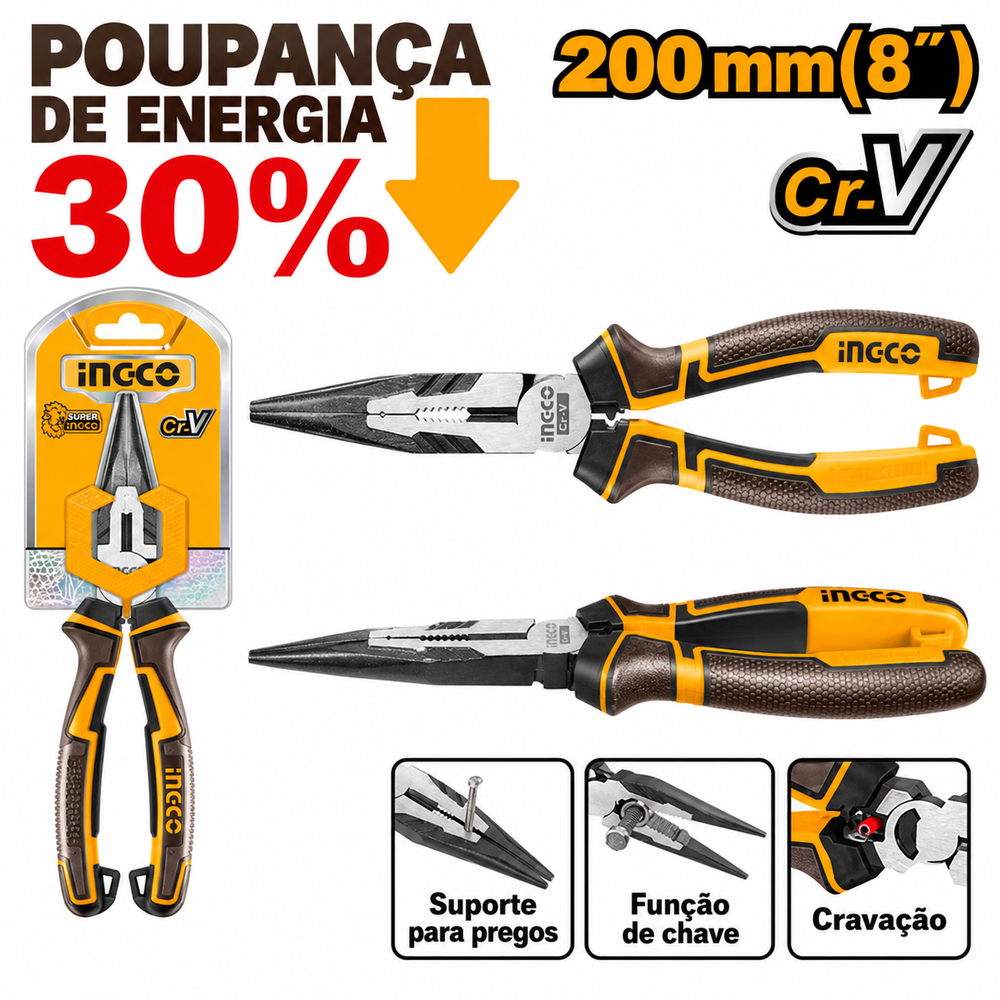 Alicate de Bico de Alta Performance 200 mm – INGCO HHLNP28200 - Ingco