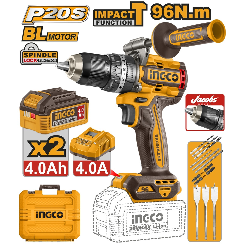 Aparafusadora de Impacto Brushless 20V 96Nm – CIDLI209686E - INGCO